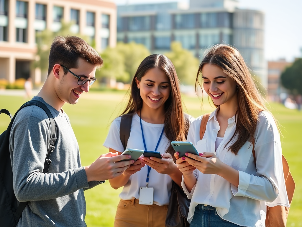 University students using mobile devices for registration