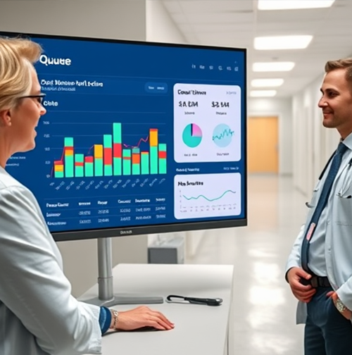Healthcare queue management system results dashboard